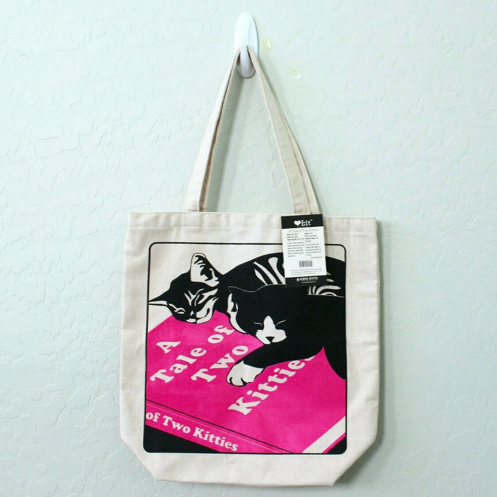 Love Lit A Tale of Two Kitties Cat Canvas Tote Bag